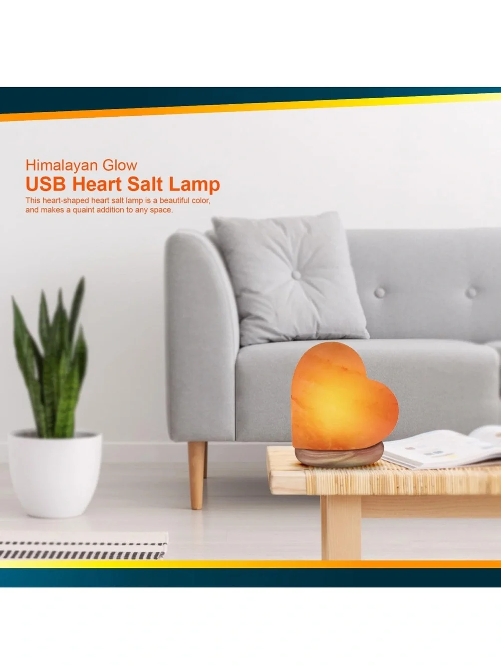 Himalayan Glow USB Heart Salt Lamp - Warm Orange Salt Crystal